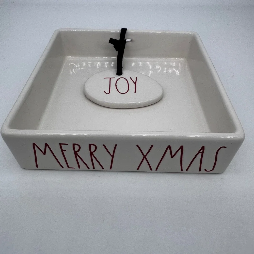 Rae‎ Dunn Merry Xmas Dish JOY Tag Christmas Holiday Decor Napkin Holder Set